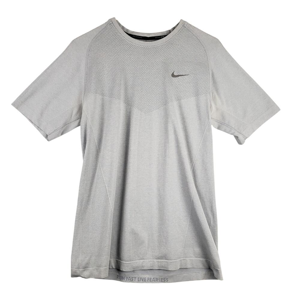 Nike Men's L Dri-Fit Running Tee Shirt Light Gray Breathable Athletic Sporty Gym